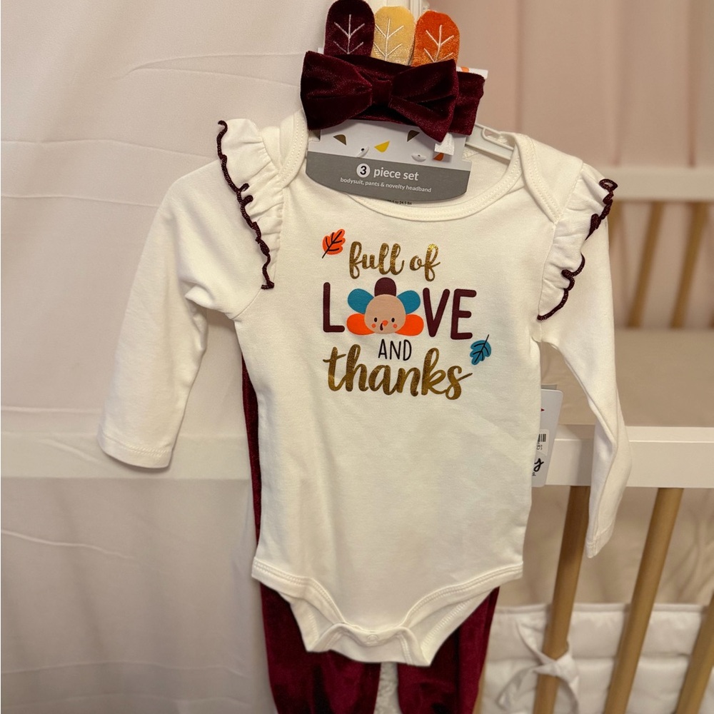 White and Burgundy Baby Girl Thanksgiving with Bow
